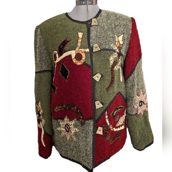 Allure vintage textured patchwork abstract boho jacket - Picture 3 of 7